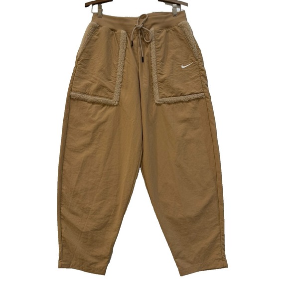 Nike Pants - Nike Sportswear Essential Loose Fit High Rise Nylon Sherpa Trim Pants Sz Medium
